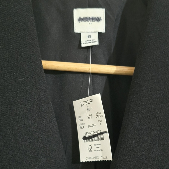 NWT J.Crew Women Black Belted Wool-Blend Coat Size 6 - Picture 5 of 6